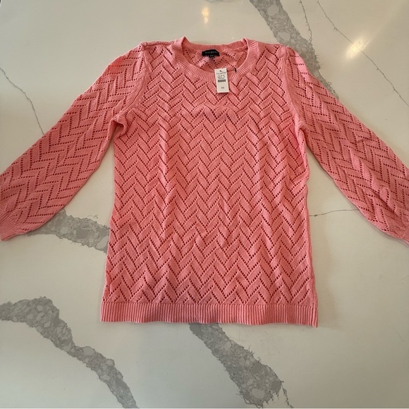 Talbots Linen Blend Pointelle Crewneck Loose Knit Sweater Coral Women’s XS NWT - Picture 2 of 12